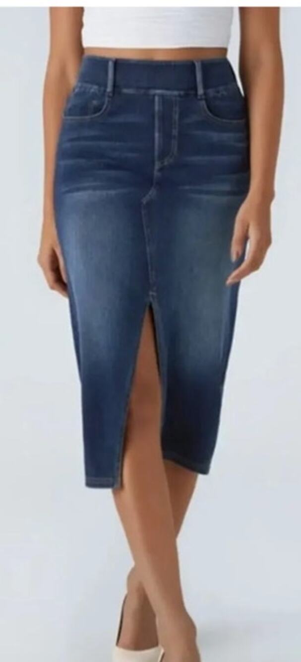 Halara Flex™ High Waisted Skirt Pockets Bodycon Washed Denim Casual Midi NWT XL